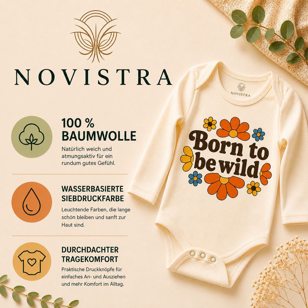 Novistra Langarmbody für Mädchen aus 100% Baumwolle