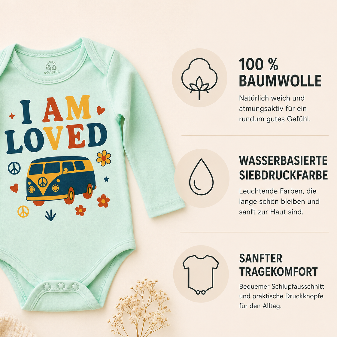 Novistra Langarmbody für Jungen aus 100% Baumwolle